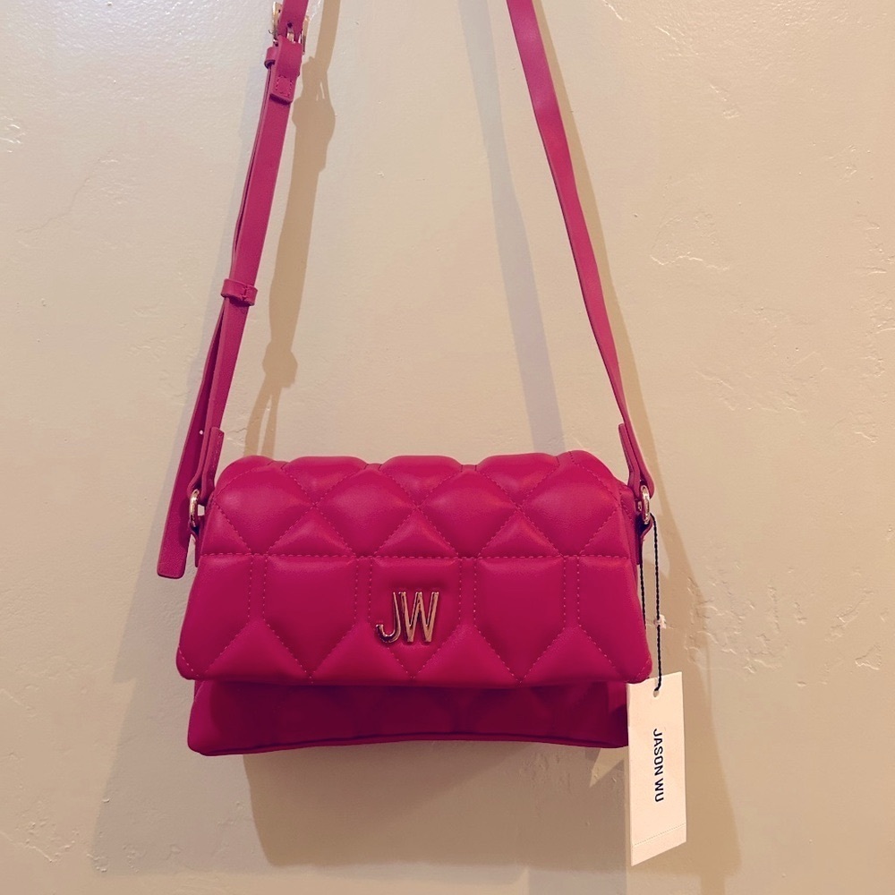 JASON WU Fuscia Aria Quilted Flap Over Vegan Leather Crossbody NWTS - Picture 2 of 8
